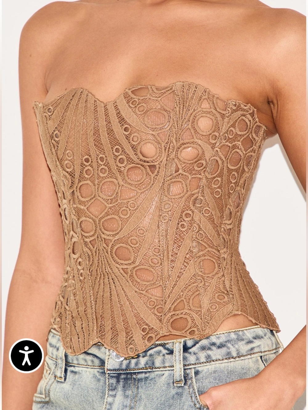 Textured sheer floral lace brown corset by Pretty Little Thing